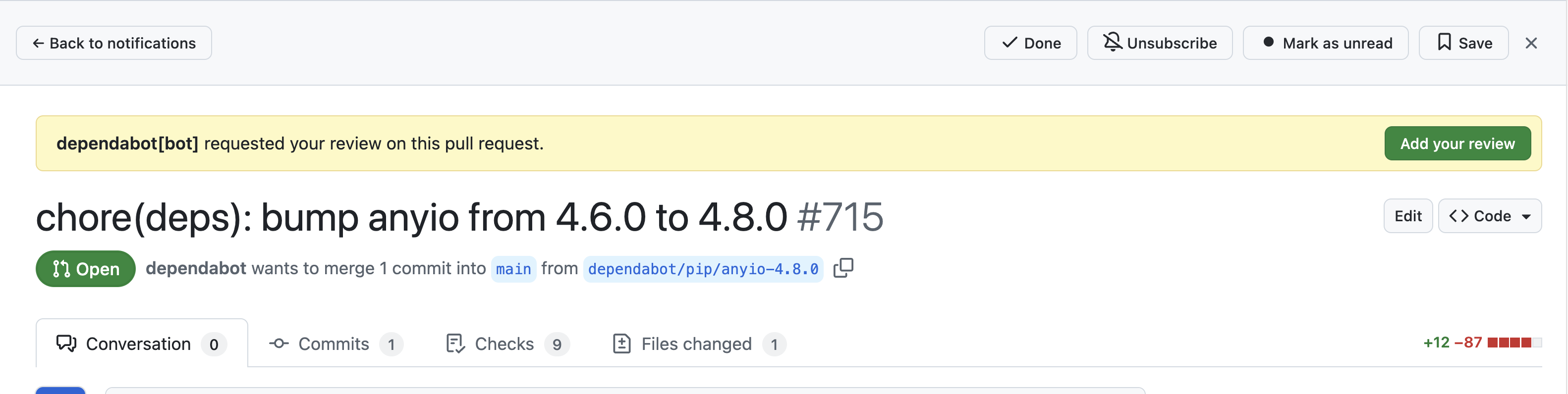 Captura de tela de uma notificação aberta