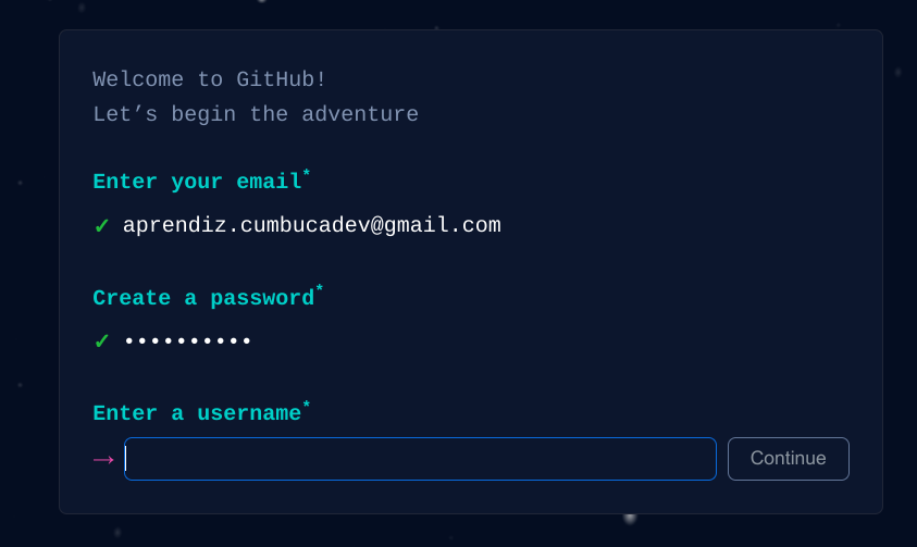 Mais um campo aparece na tela, "Enter a username" com a caixa de diálogo logo abaixo