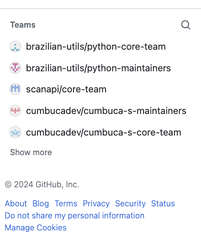 Prévia de uma lista de times da pessoa usuária